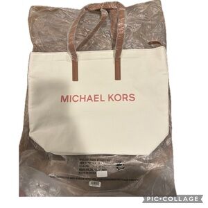 Michael Kors Cream Tote with Pink Logo